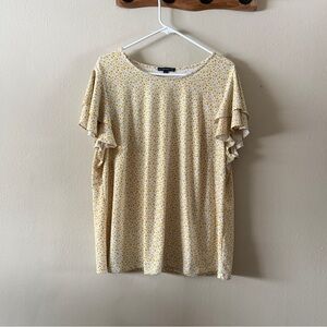 Adrianna Papell Yellow Ditsy Floral Flutter Sleeve Blouse Cottagecore size 1X